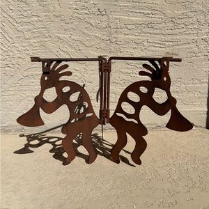 Metal art Kokopelli yard art beautiful! Unique! - was used as flower pot holder